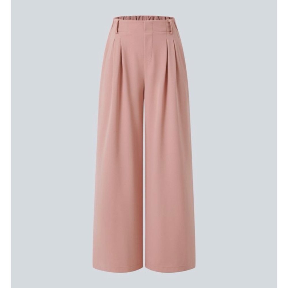HALARA Rose Tan Flex High Waisted Pocket Wide Leg Waffle Work Pants - Picture 4 of 9